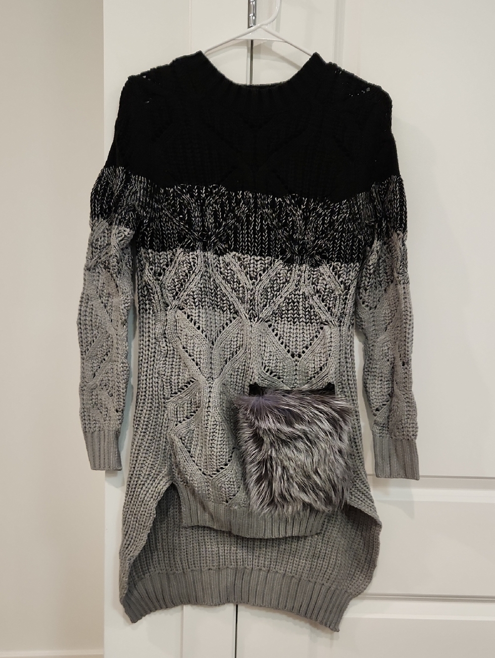 NWT Fox Fur Deco Wool long Sweater Hearts Cable-Knit Ombre Sweater with pocket
